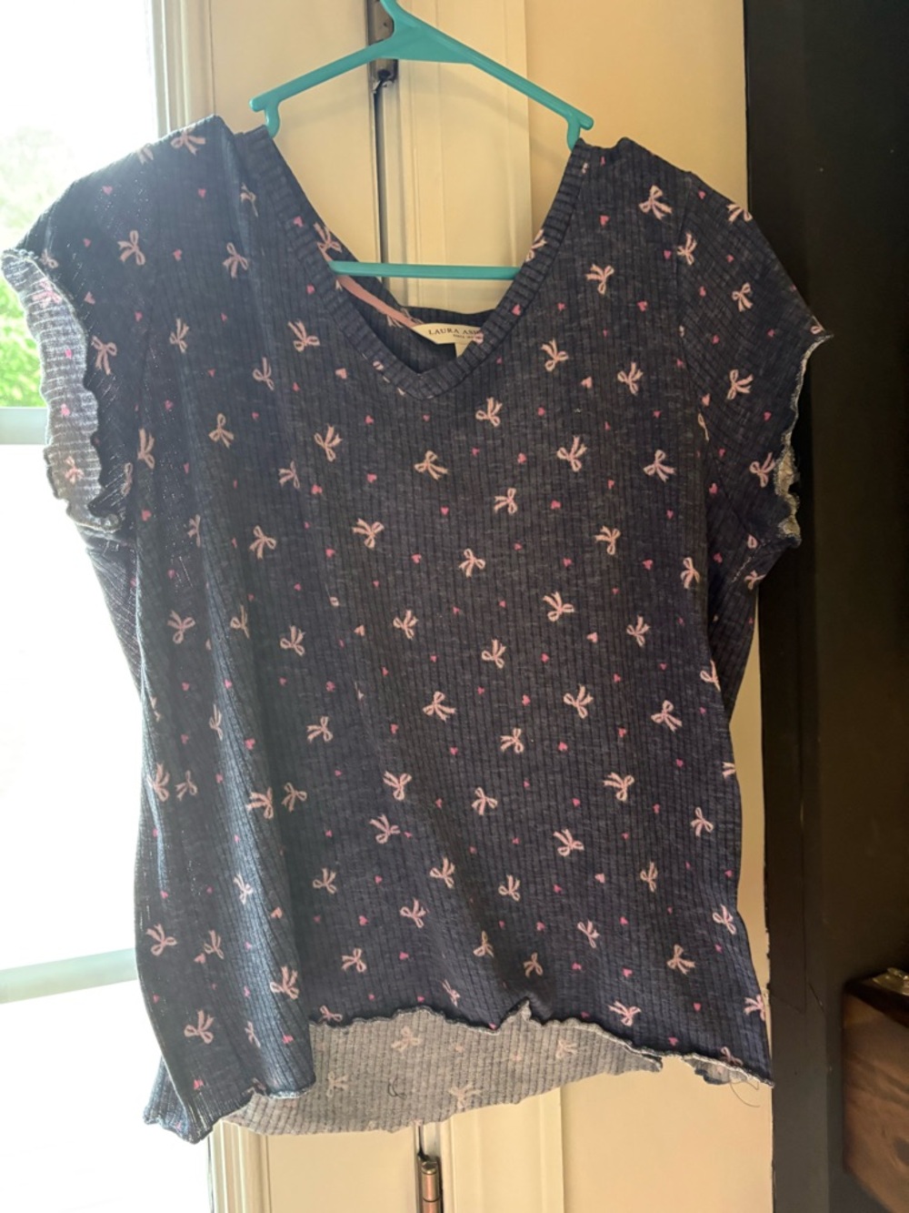 Laura Ashley Navy Blue V-Neck Short Sleeve Floral Print Top and pant SET